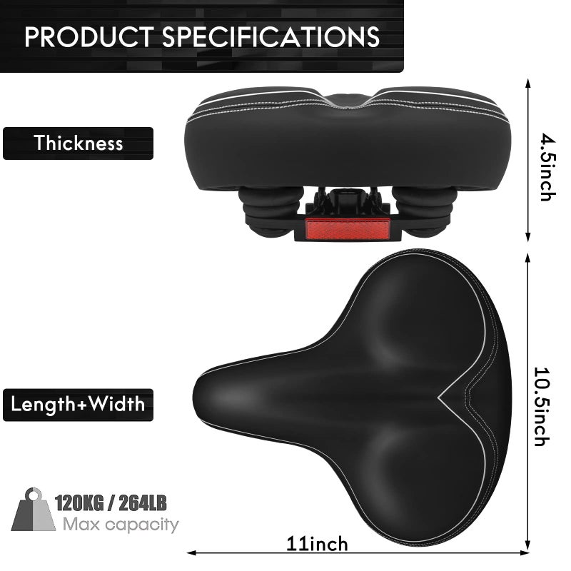 WUVOP Oversized Bike Seat  Wide Bicycle Seat for Women Men Comfort  Universal Waterproof Bike Saddle Replacement with Safety Reflective Strip for Peloton  Exercise Bikes  Cruiser  City Bikes - Image 3